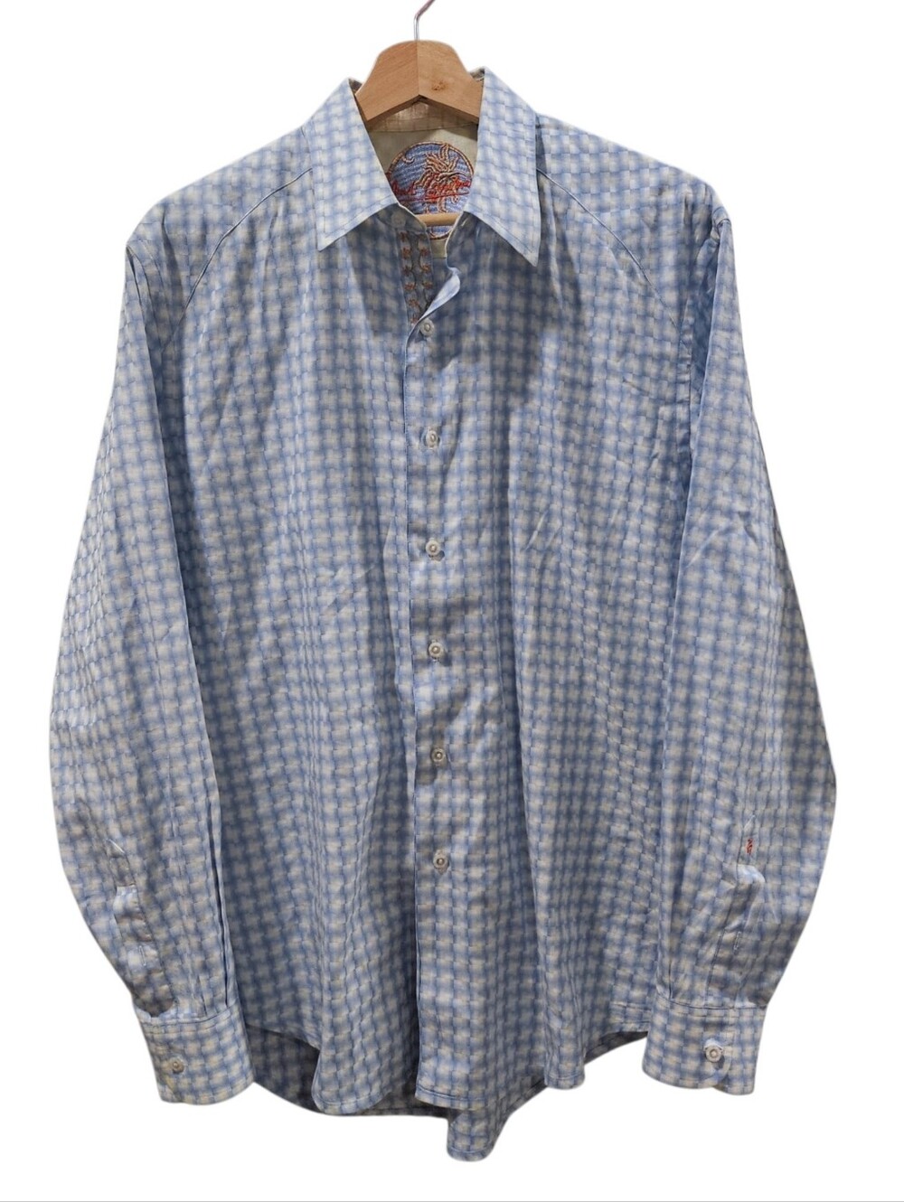 Robert Graham Flip Cuff Light Blue & White Patterned Dress Shirt M